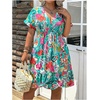 image:imageFloerns Womens Plus Size Boho Hawaiian Tropical Dresses V Neck Short Sleeve Floral A Line Long Dress Vacation Beach OutfitsTeal Green Multi