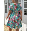image:imageFloerns Womens Plus Size Boho Hawaiian Tropical Dresses V Neck Short Sleeve Floral A Line Long Dress Vacation Beach OutfitsTeal Green Multi