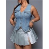 image:imageWomens Plus Size V Neck going out Denim Jacket Sleeveless Button Down Jean VestLight Blue
