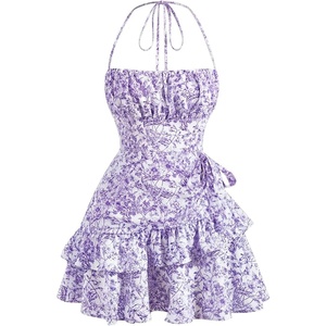 image:imageFloerns Womens Floral Halter Ruffle Tiered Cute Summer Mini Dress  Milkmaid Vacation Sundress Picnic Tea Party Holiday Rush DressesMauve Purple
