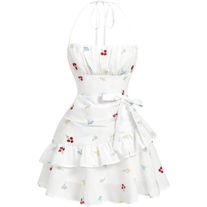 image:imageFloerns Womens Floral Halter Ruffle Tiered Cute Summer Mini Dress  Milkmaid Vacation Sundress Picnic Tea Party Holiday Rush DressesWhite Floral