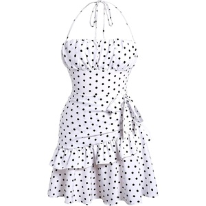 image:imageFloerns Womens Floral Halter Ruffle Tiered Cute Summer Mini Dress  Milkmaid Vacation Sundress Picnic Tea Party Holiday Rush DressesWhite Polka Dots