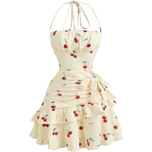 image:imageFloerns Womens Floral Halter Ruffle Tiered Cute Summer Mini Dress  Milkmaid Vacation Sundress Picnic Tea Party Holiday Rush DressesYellow Cherry