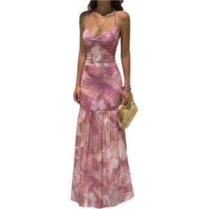 image:imageFloerns Womens Floral Mesh Halter Backless Boho Maxi Dress  Wedding Guest Vacation Long DressesDusty Pink
