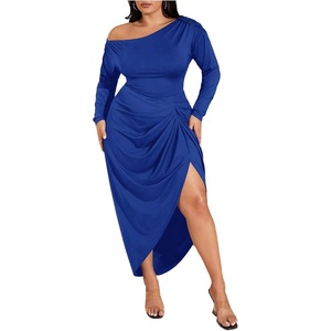 image:imageFloerns Womens Plus Size Off The Shoulder Maxi Dress Long Sleeve Ruched Wedding Guest Bodycon DressesRoyal Blue