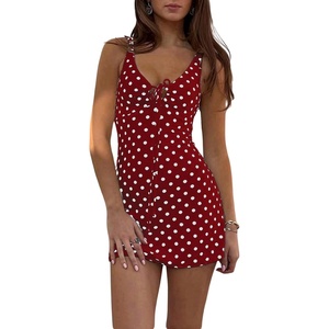 image:imageFloerns Womens Summer Mini Dress Polka Dots Tie Front Bodycon Dresses  Tie Front Date Night Country Concert Spring Sundress Cute Mini DressRed