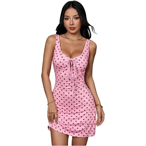image:imageFloerns Womens Summer Mini Dress Polka Dots Tie Front Bodycon Dresses  Tie Front Date Night Country Concert Spring Sundress Cute Mini DressSoft Pink