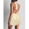 image:imageFloerns Women Backless Sleeveless Ruffle Bubble Hem Mesh Halter Mini DressApricot
