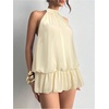image:imageFloerns Women Backless Sleeveless Ruffle Bubble Hem Mesh Halter Mini DressApricot