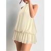 image:imageFloerns Women Backless Sleeveless Ruffle Bubble Hem Mesh Halter Mini DressApricot