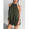 image:imageFloerns Women Backless Sleeveless Ruffle Bubble Hem Mesh Halter Mini DressArmy Green