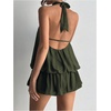 image:imageFloerns Women Backless Sleeveless Ruffle Bubble Hem Mesh Halter Mini DressArmy Green