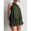 image:imageFloerns Women Backless Sleeveless Ruffle Bubble Hem Mesh Halter Mini DressArmy Green