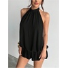 image:imageFloerns Women Backless Sleeveless Ruffle Bubble Hem Mesh Halter Mini DressBlack