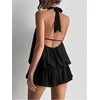 image:imageFloerns Women Backless Sleeveless Ruffle Bubble Hem Mesh Halter Mini DressBlack