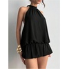 image:imageFloerns Women Backless Sleeveless Ruffle Bubble Hem Mesh Halter Mini DressBlack