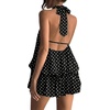 image:imageFloerns Women Backless Sleeveless Ruffle Bubble Hem Mesh Halter Mini DressBlack Polka Dots
