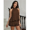 image:imageFloerns Women Backless Sleeveless Ruffle Bubble Hem Mesh Halter Mini DressBrown Polka Dots