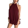 image:imageFloerns Women Backless Sleeveless Ruffle Bubble Hem Mesh Halter Mini DressBurgundy