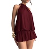 image:imageFloerns Women Backless Sleeveless Ruffle Bubble Hem Mesh Halter Mini DressBurgundy
