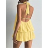 image:imageFloerns Women Backless Sleeveless Ruffle Bubble Hem Mesh Halter Mini DressButter Yellow Solid