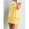 image:imageFloerns Women Backless Sleeveless Ruffle Bubble Hem Mesh Halter Mini DressButter Yellow Solid