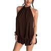 image:imageFloerns Women Backless Sleeveless Ruffle Bubble Hem Mesh Halter Mini DressCoffee