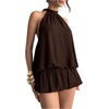 image:imageFloerns Women Backless Sleeveless Ruffle Bubble Hem Mesh Halter Mini DressCoffee