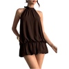 image:imageFloerns Women Backless Sleeveless Ruffle Bubble Hem Mesh Halter Mini DressCoffee