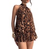 image:imageFloerns Women Backless Sleeveless Ruffle Bubble Hem Mesh Halter Mini DressCoffee Brown