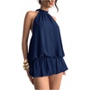image:imageFloerns Women Backless Sleeveless Ruffle Bubble Hem Mesh Halter Mini DressDark Blue
