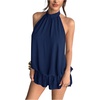 image:imageFloerns Women Backless Sleeveless Ruffle Bubble Hem Mesh Halter Mini DressDark Blue