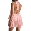 image:imageFloerns Women Backless Sleeveless Ruffle Bubble Hem Mesh Halter Mini DressDusty Pink