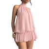 image:imageFloerns Women Backless Sleeveless Ruffle Bubble Hem Mesh Halter Mini DressDusty Pink