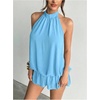 image:imageFloerns Women Backless Sleeveless Ruffle Bubble Hem Mesh Halter Mini DressLight Blue