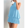image:imageFloerns Women Backless Sleeveless Ruffle Bubble Hem Mesh Halter Mini DressLight Blue