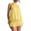 image:imageFloerns Women Backless Sleeveless Ruffle Bubble Hem Mesh Halter Mini DressLight Butter Yellow