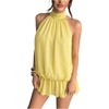 image:imageFloerns Women Backless Sleeveless Ruffle Bubble Hem Mesh Halter Mini DressLight Butter Yellow