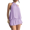 image:imageFloerns Women Backless Sleeveless Ruffle Bubble Hem Mesh Halter Mini DressLilac Purple