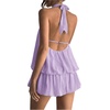 image:imageFloerns Women Backless Sleeveless Ruffle Bubble Hem Mesh Halter Mini DressLilac Purple
