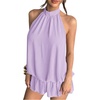 image:imageFloerns Women Backless Sleeveless Ruffle Bubble Hem Mesh Halter Mini DressLilac Purple