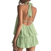 image:imageFloerns Women Backless Sleeveless Ruffle Bubble Hem Mesh Halter Mini DressMint Green