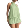 image:imageFloerns Women Backless Sleeveless Ruffle Bubble Hem Mesh Halter Mini DressMint Green