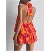 image:imageFloerns Women Backless Sleeveless Ruffle Bubble Hem Mesh Halter Mini DressOrange