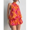 image:imageFloerns Women Backless Sleeveless Ruffle Bubble Hem Mesh Halter Mini DressOrange