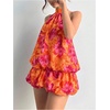 image:imageFloerns Women Backless Sleeveless Ruffle Bubble Hem Mesh Halter Mini DressOrange