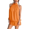 image:imageFloerns Women Backless Sleeveless Ruffle Bubble Hem Mesh Halter Mini DressOrange Solid
