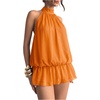 image:imageFloerns Women Backless Sleeveless Ruffle Bubble Hem Mesh Halter Mini DressOrange Solid