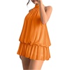 image:imageFloerns Women Backless Sleeveless Ruffle Bubble Hem Mesh Halter Mini DressOrange Solid