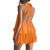 image:imageFloerns Women Backless Sleeveless Ruffle Bubble Hem Mesh Halter Mini DressOrange Solid